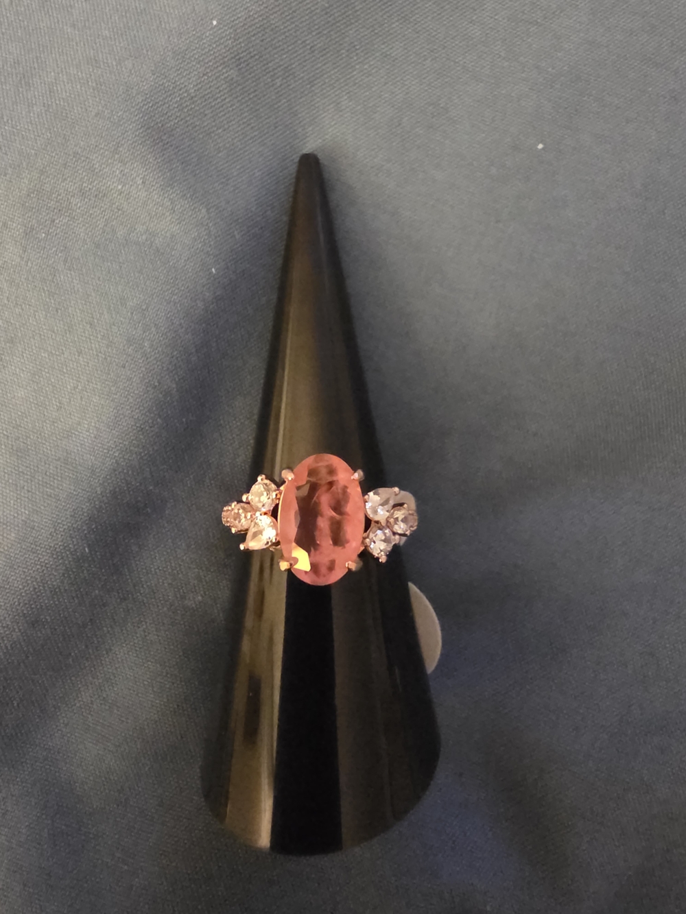 BP Elegant Pink Oval Centerstone Ring with Sparkling Side Stones